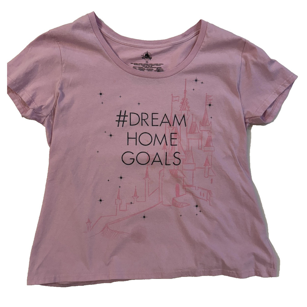 Disney Shirt Womens 2XL Pink Dream Home Goals Castle Graphic Tee T-Shirt‎ Cotton